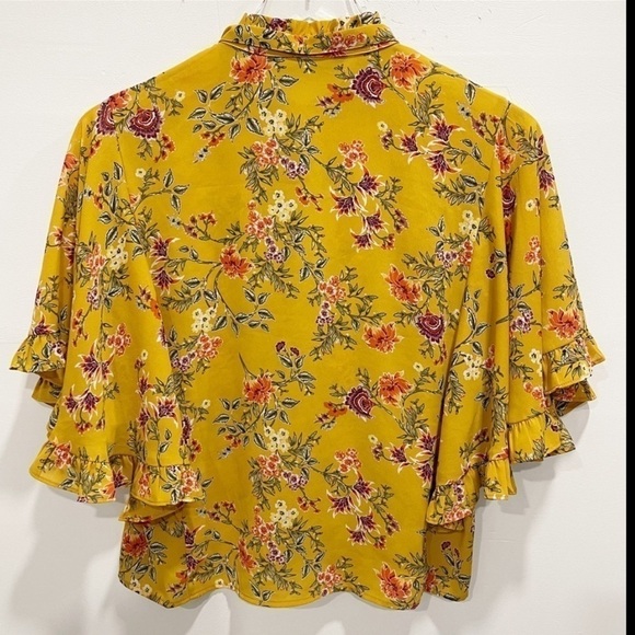 Zara Floral Pattern Batwing Blouse Ruffle Trim XS - Picture 2 of 4